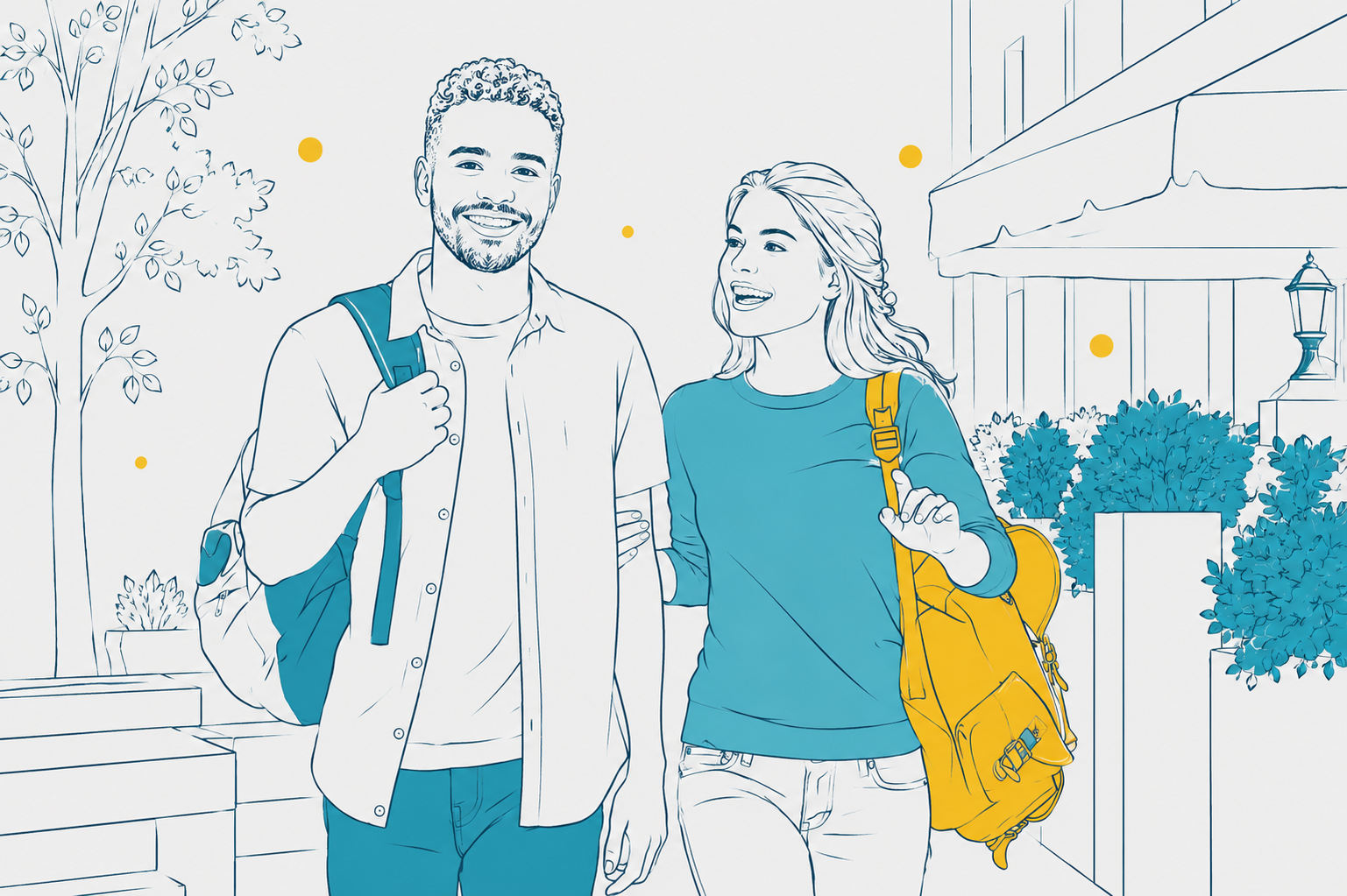 a young couple walking on a teen date.