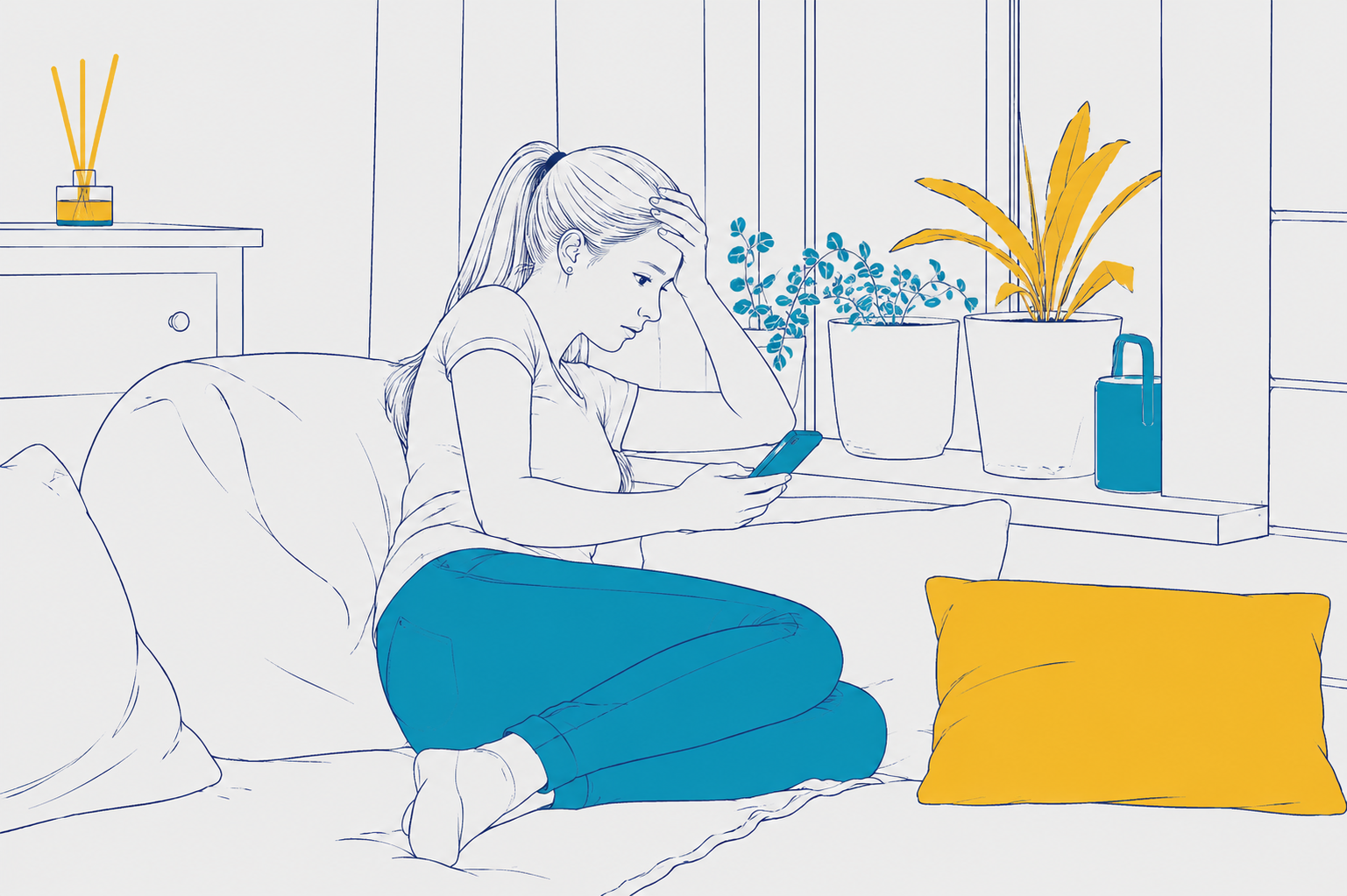 Teenage Girl Looking Sad On Phone Trying No Contact Rule