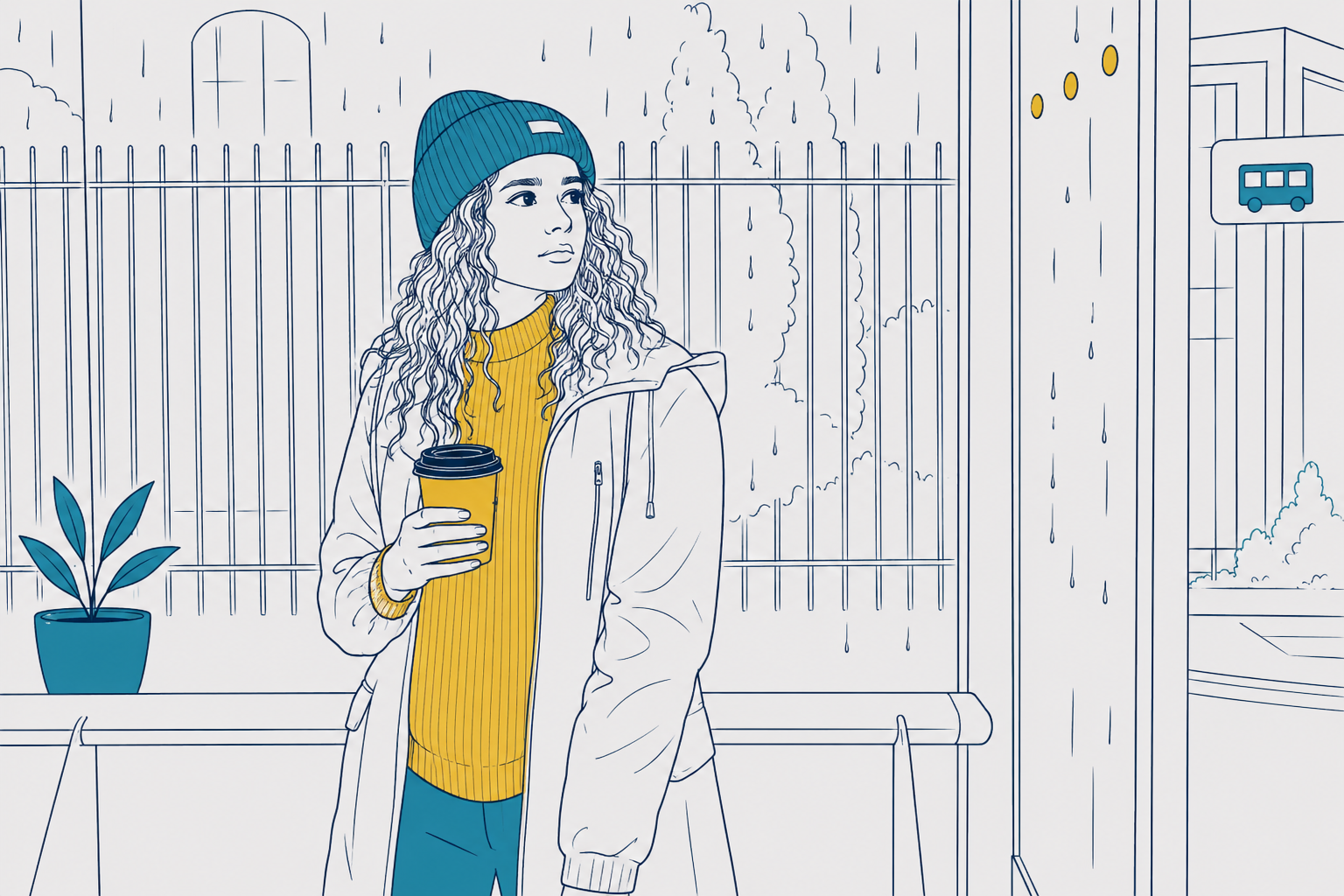 Young Woman In Bad Weather Looking At Her Hair