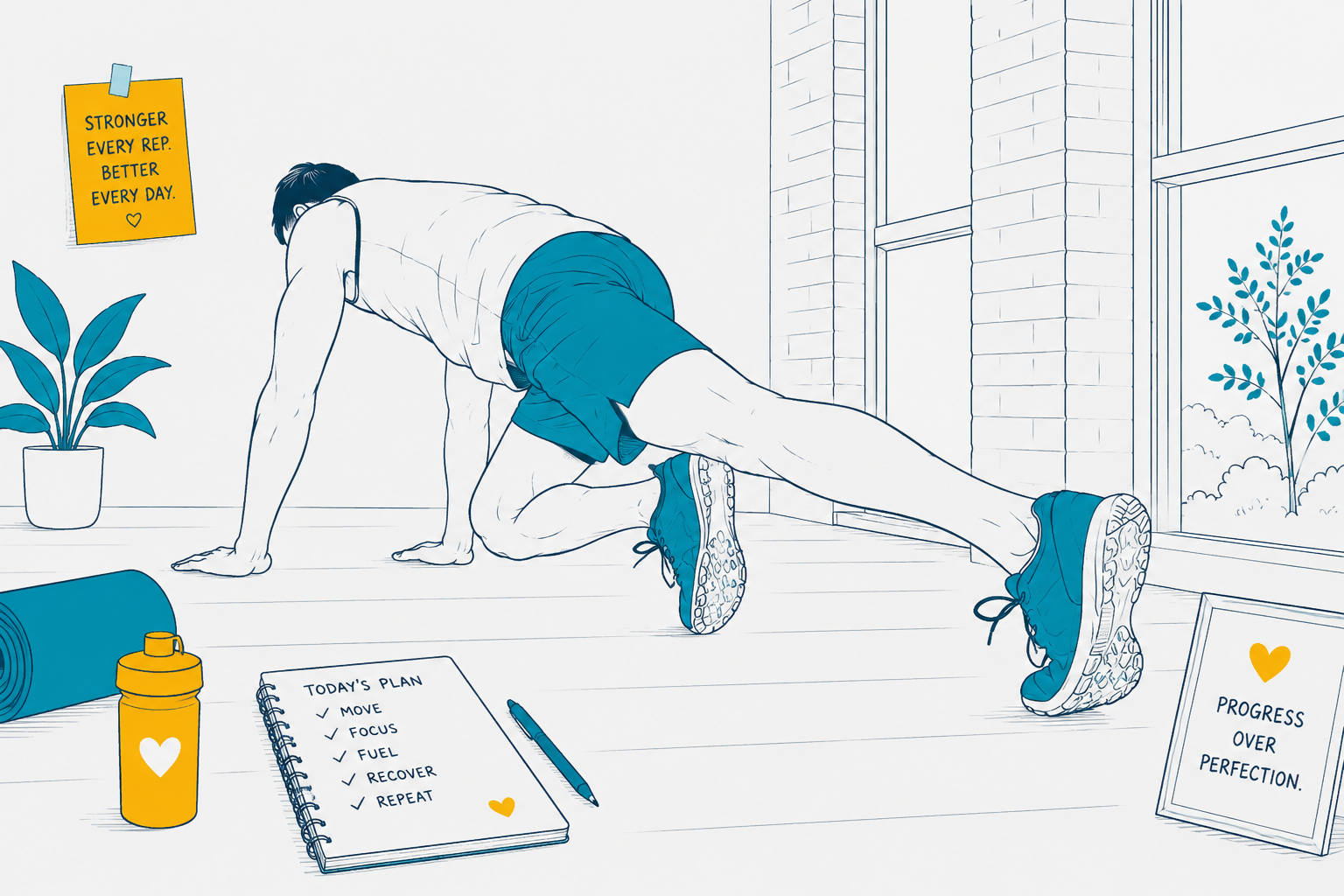 Teenager At Home Doing Exercises To Build Muscle