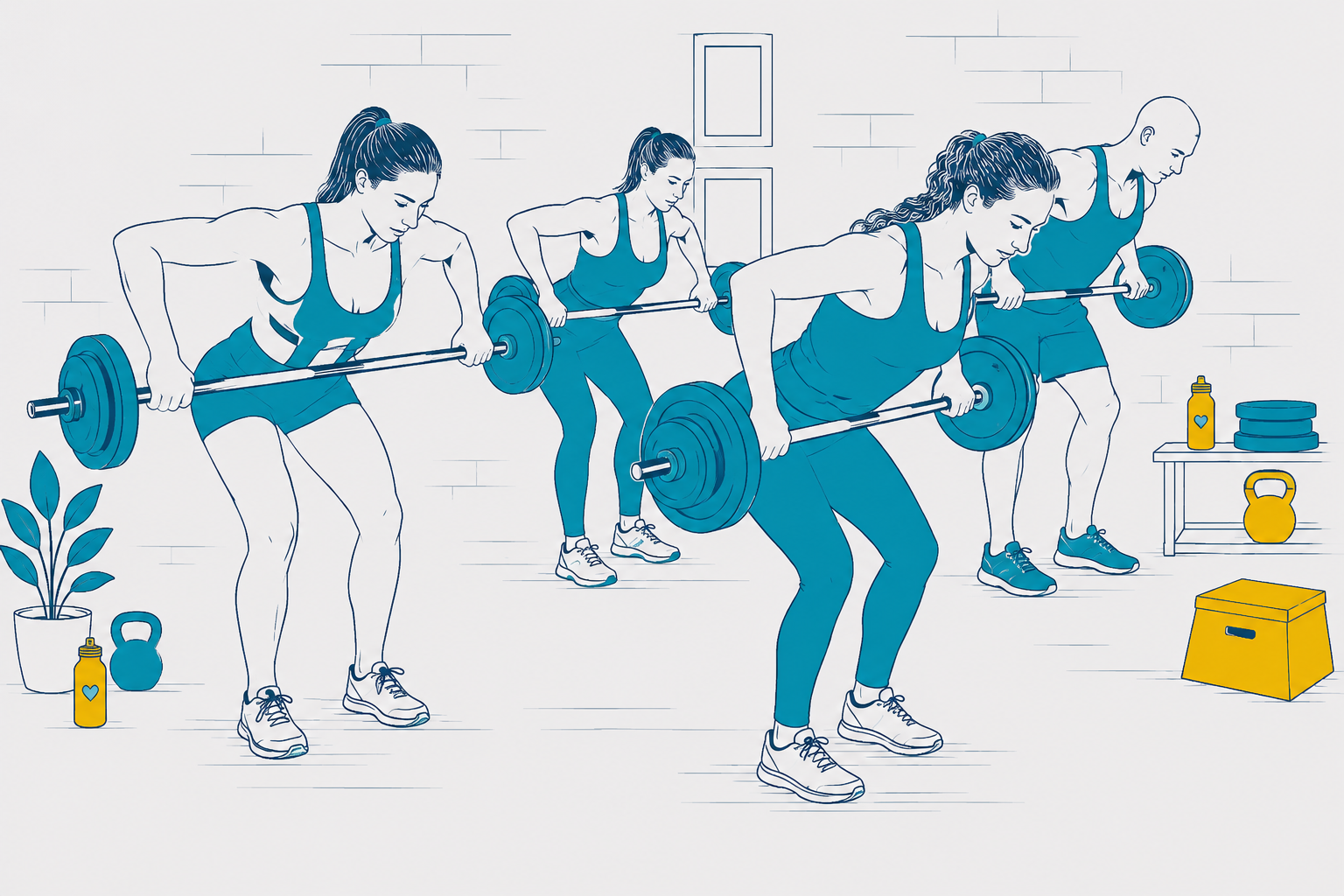 Group Of Young Adults Strength Training Lifting Heavy Weights